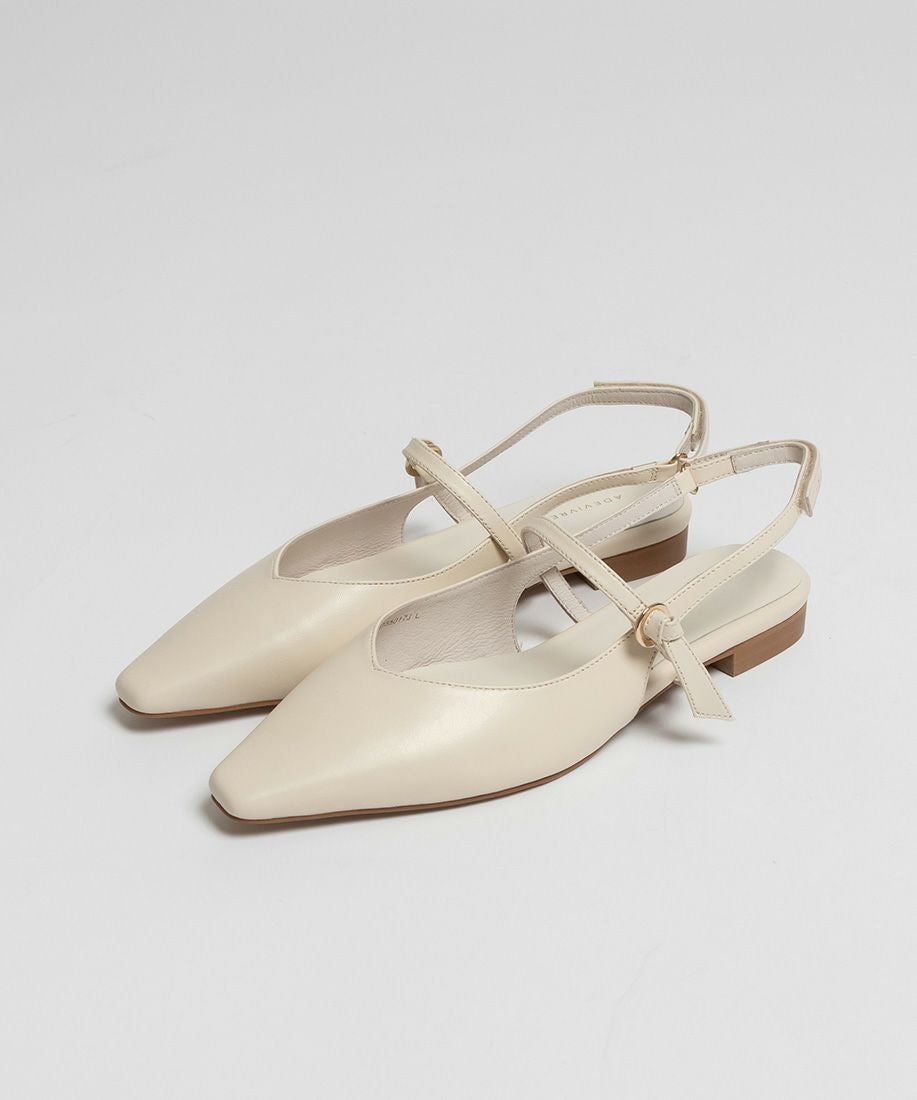 50%OFF】レザーバックストラップフラットパンプス | A de Vivre